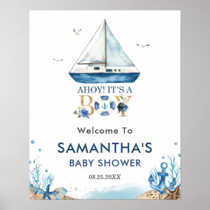 Affiche Ahoy C'est un garçon Baby shower nautique Bienvenu