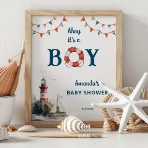 Affiche Ahoy C'est un garçon Baby shower nautique Bienvenu