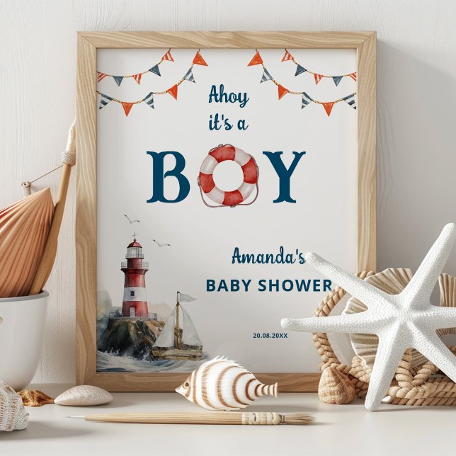 Affiche Ahoy C'est un garçon Baby shower nautique Bienvenu (Créateur téléchargé)