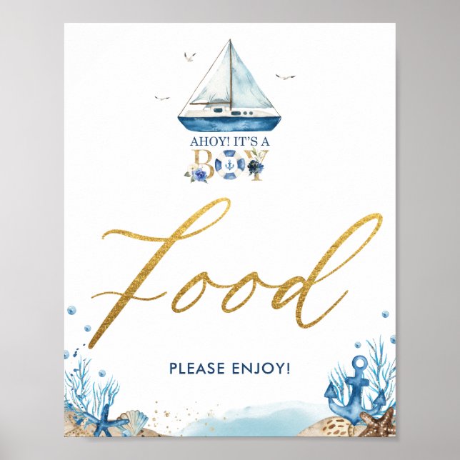 Affiche Ahoy C'est un garçon Baby shower nautique Symbole  (Devant)