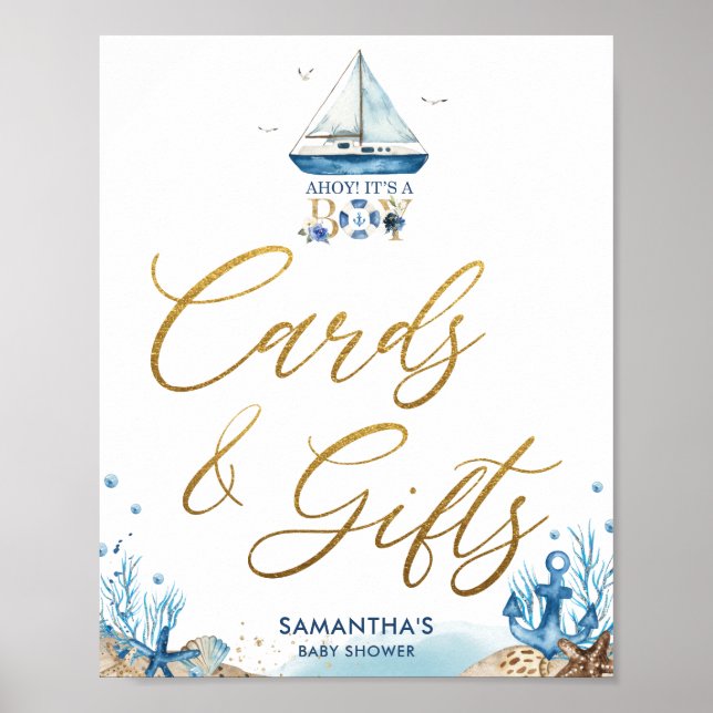 Affiche Ahoy C'est un garçon cartes de Baby shower nautiqu (Devant)