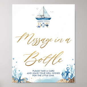 Affiche Ahoy It's a Boy Nautical Message in a Bottle Sign