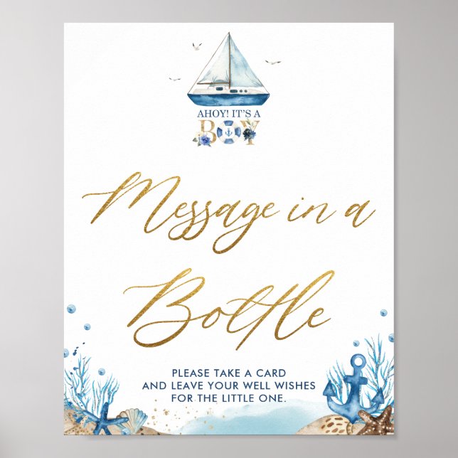 Affiche Ahoy It's a Boy Nautical Message in a Bottle Sign (Devant)