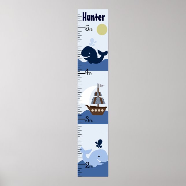 Affiche Ahoy Mate/Sailboat/Whale Growth Chart Garder à 8x4 (Devant)