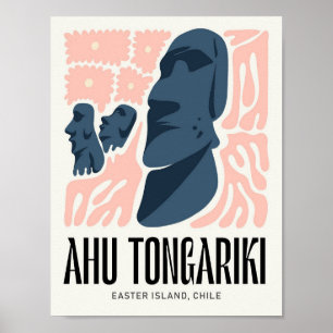 Affiche Ahu Tongariki Ile de Pâques Chili Voyage floral