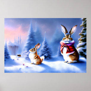 Affiche AI Art Imaginaire Winterland avec de beaux lapins