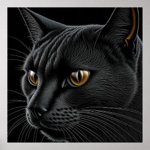 Affiche AI Chat noir avec yeux jaunes