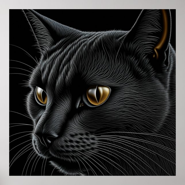 Affiche AI Chat noir avec yeux jaunes (Devant)