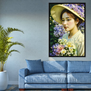 Affiche AI Généré Beau Floral Femme Portrait d'art