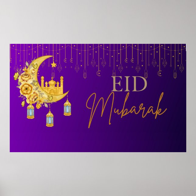 Affiche Aïd violet et or Aïd Moubarak Contexte de l'Aïd (Devant)