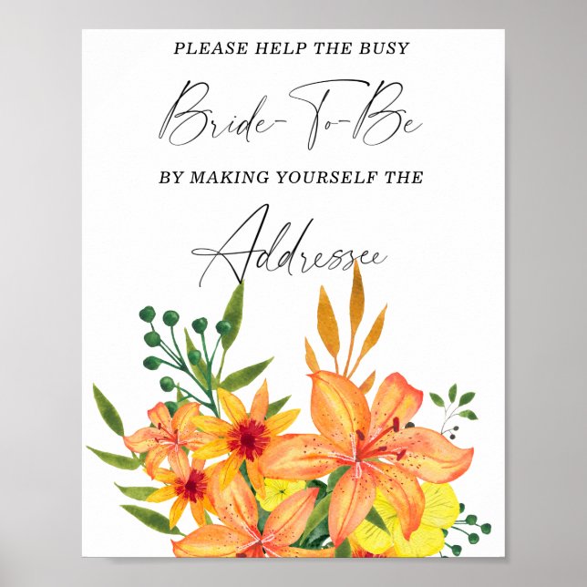 Affiche Aide florale pour la mariée occupée Adresse  (Devant)
