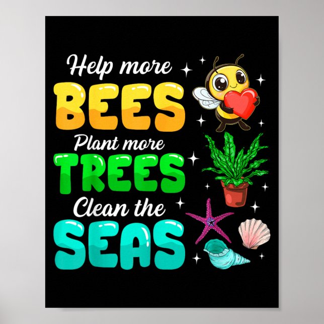 Affiche Aider plus d'abeilles à planter plus d'arbres Nett (Devant)