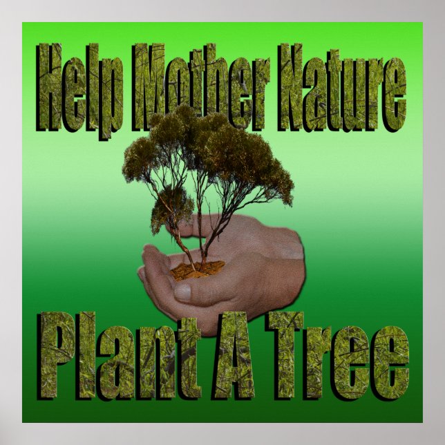 Affiche Aidez Mère Nature Plante Un Logo D'Arbre, (Devant)