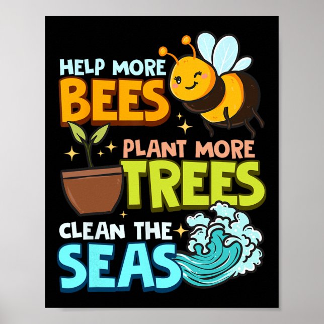 Affiche Aidez plus d'abeilles Plante Plus d'arbres Mer pro (Devant)
