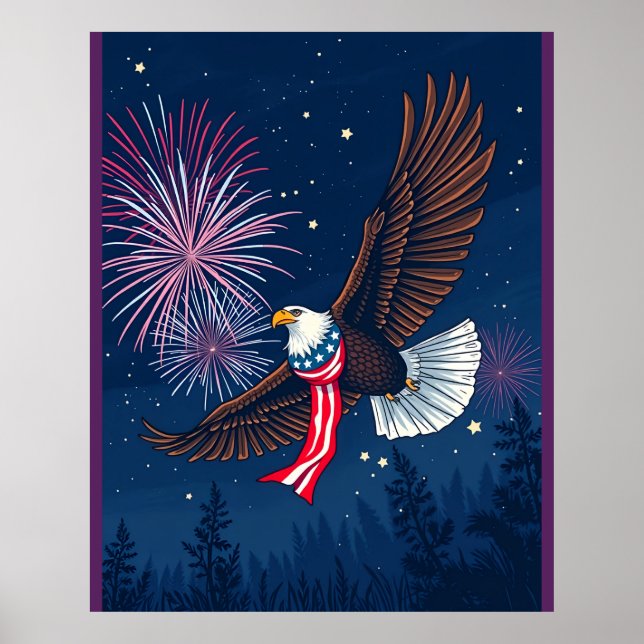 Affiche Aigle à bald volant avec les États-Unis Écharpe à  (Devant)