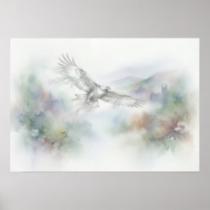 Affiche Aigle au-dessus des châteaux des Highlands brumeux