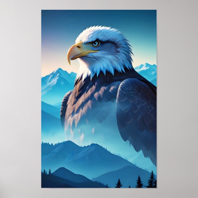 Affiche Aigle Bald Double exposition Nature animale Wilder (Devant)