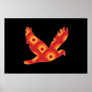 Affiche aigle cercles rétro funky
