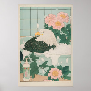 Affiche Aigle chauve dans une gravure de baignoire Ukiyo-e