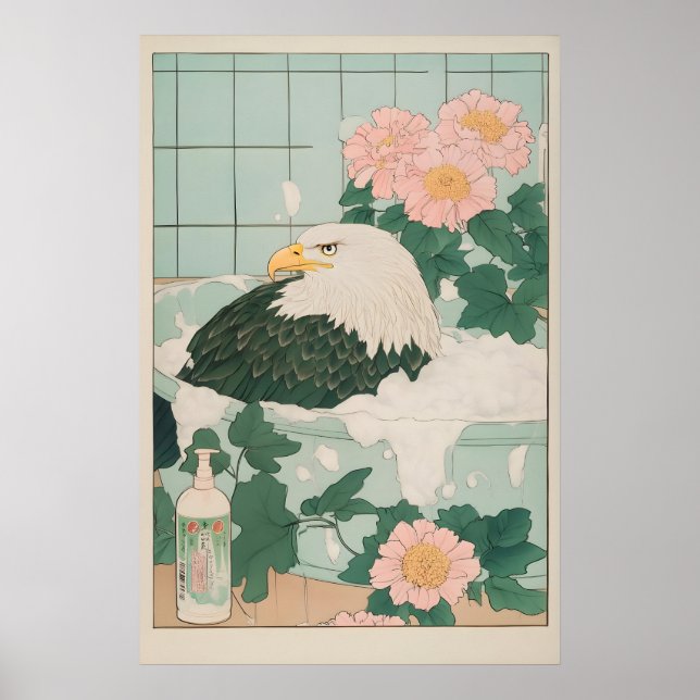 Affiche Aigle chauve dans une gravure de baignoire Ukiyo-e (Devant)