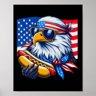 Affiche Aigle chauve drôle Hotdog Drapeau américain 4 juil