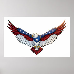 Affiche Aigle chauve patriotique majestueux en vol – Améri