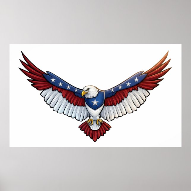 Affiche Aigle chauve patriotique majestueux en vol – Améri (Devant)