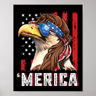 Affiche Aigle chauve patriotique Mullet Merica Drapeau amé