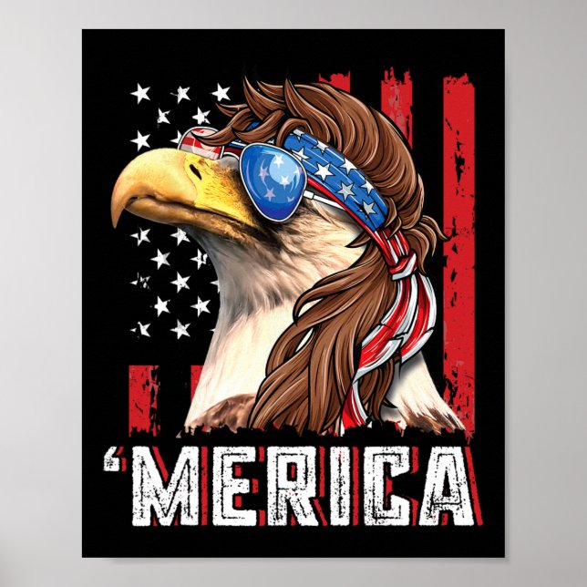 Affiche Aigle chauve patriotique Mullet Merica Drapeau amé (Devant)