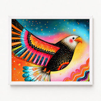 Affiche Aigle chauve volant peinture rose orange