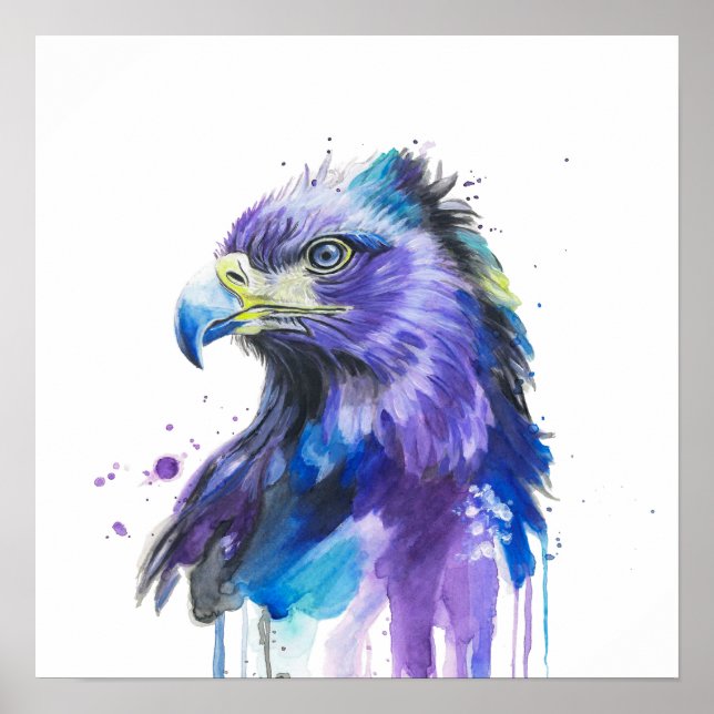 Affiche Aigle coloré Art Aquarelle (Devant)