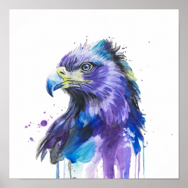 Affiche Aigle coloré Art Aquarelle (Devant)