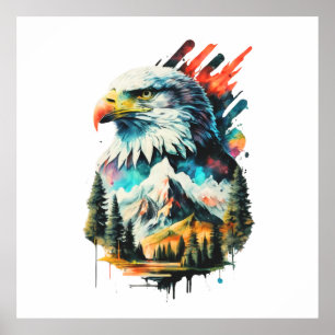 Affiche Aigle d'aquarelle et paysage de montagne Art