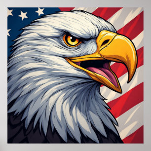 Affiche Aigle de dessin animé avec un design patriotique d