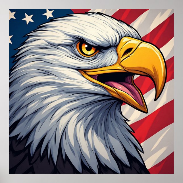 Affiche Aigle de dessin animé avec un design patriotique d (Devant)