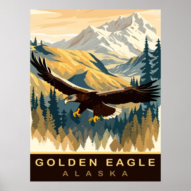 Affiche Aigle d'or, Faune en Alaska, Voyage (Devant)