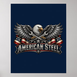 Affiche Aigle en acier américain et clefs Navy