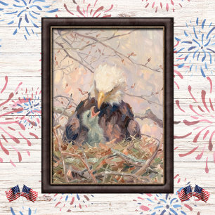 Affiche Aigle et aiglon patriotiques doux Art