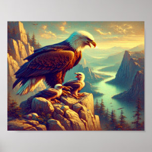 Affiche Aigle majestueux capturant une truite de lac 10"x8