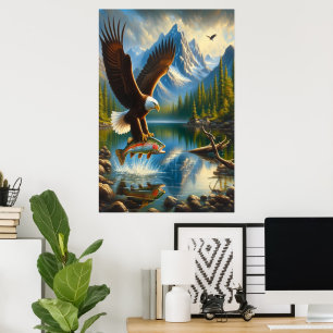 Affiche Aigle Majestueux Capturant Une Truite Du Lac