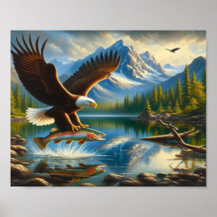 Affiche Aigle Majestueux Capturant Une Truite Du Lac 10"x8
