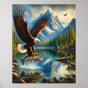Affiche Aigle Majestueux Capturant Une Truite Du Lac 16x20
