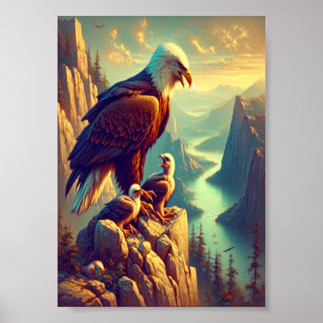 Affiche Aigle Majestueux Capturant Une Truite Du Lac 5"x7" (Devant)