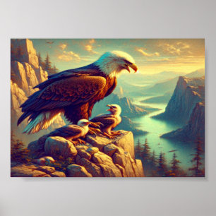 Affiche Aigle Majestueux Capturant Une Truite Du Lac 7"x5"