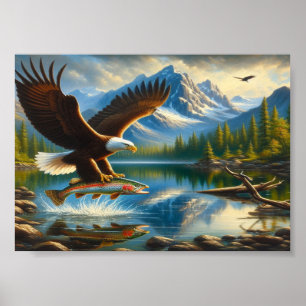 Affiche Aigle Majestueux Capturant Une Truite Du Lac 7x5
