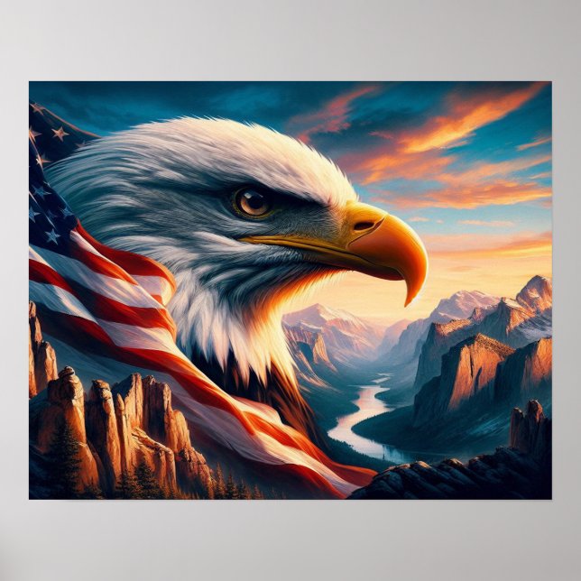 Affiche Aigle Majestueux Fusionné Avec Drapeau Américain20 (Devant)