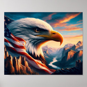 Affiche Aigle Majestueux Fusionné Avec Drapeau Américain 1