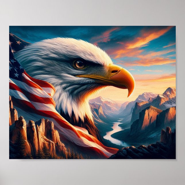 Affiche Aigle Majestueux Fusionné Avec Drapeau Américain 1 (Devant)