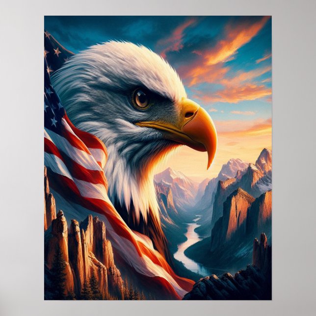 Affiche Aigle Majestueux Fusionné Avec Drapeau Américain 1 (Devant)
