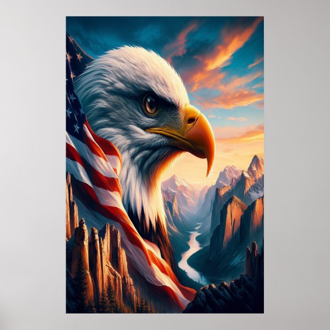 Affiche Aigle Majestueux Fusionné Avec Drapeau Américain 2 (Devant)